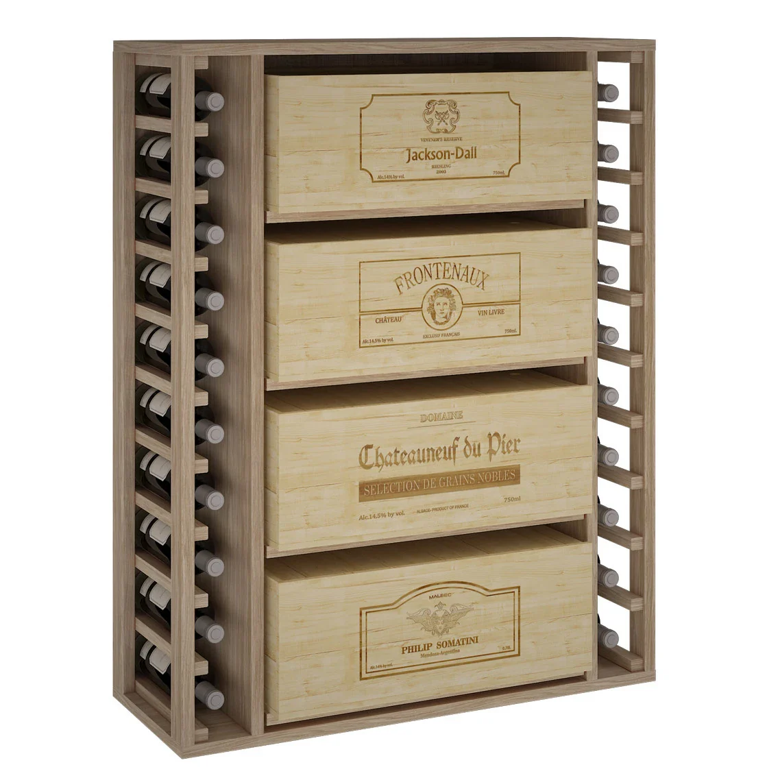 Botellero de madera de roble para 68 botellas Godello ER2542