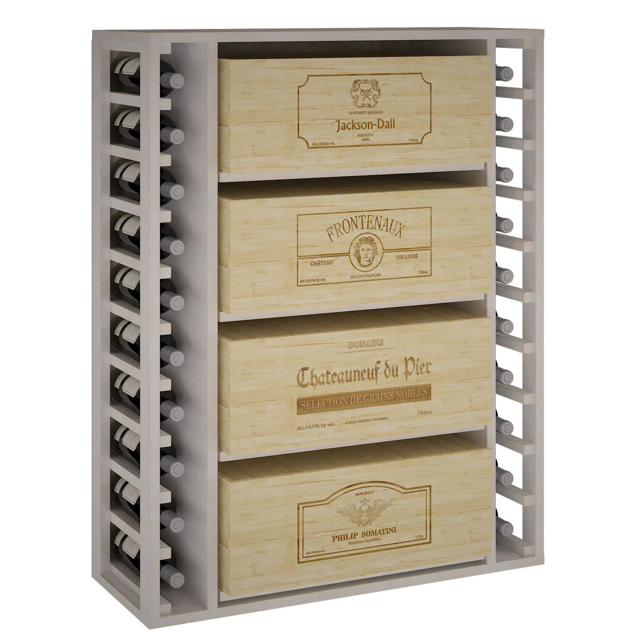 Botellero de madera de pino para 68 botellas Godello EW2542