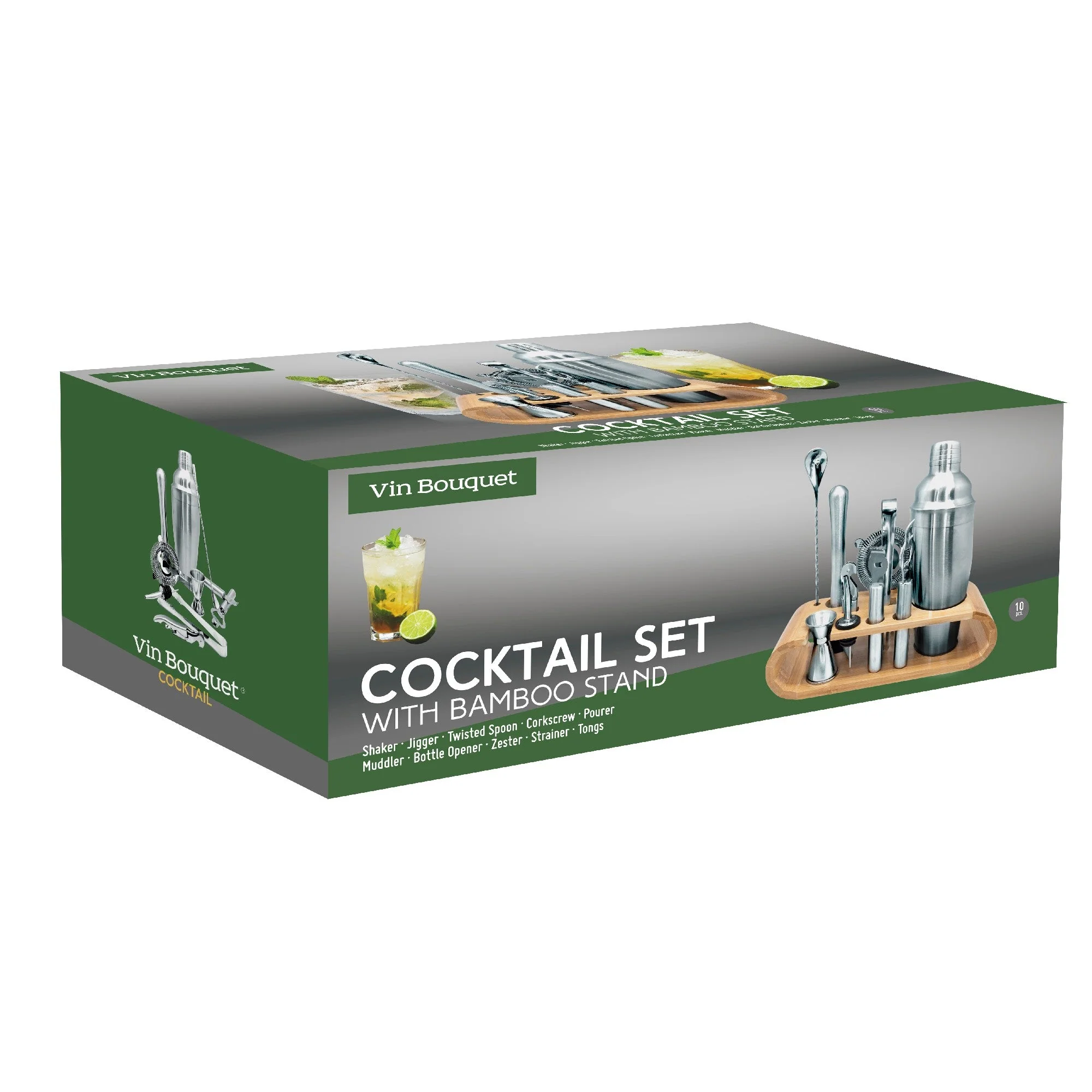 Set de coctelería con base de bambú inox - Image 4