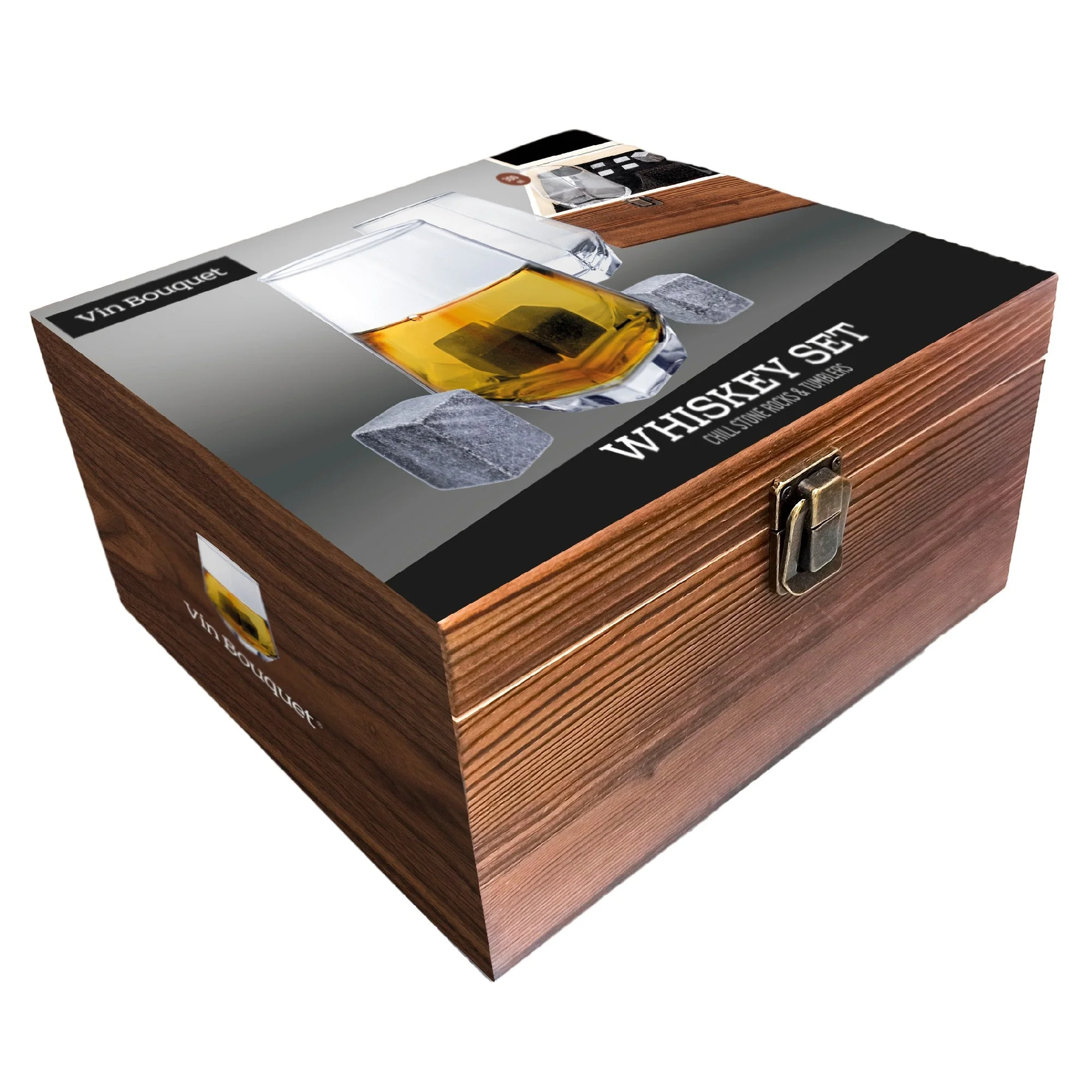 Set de whiskey con copas y piedras en caja de madera - Image 5