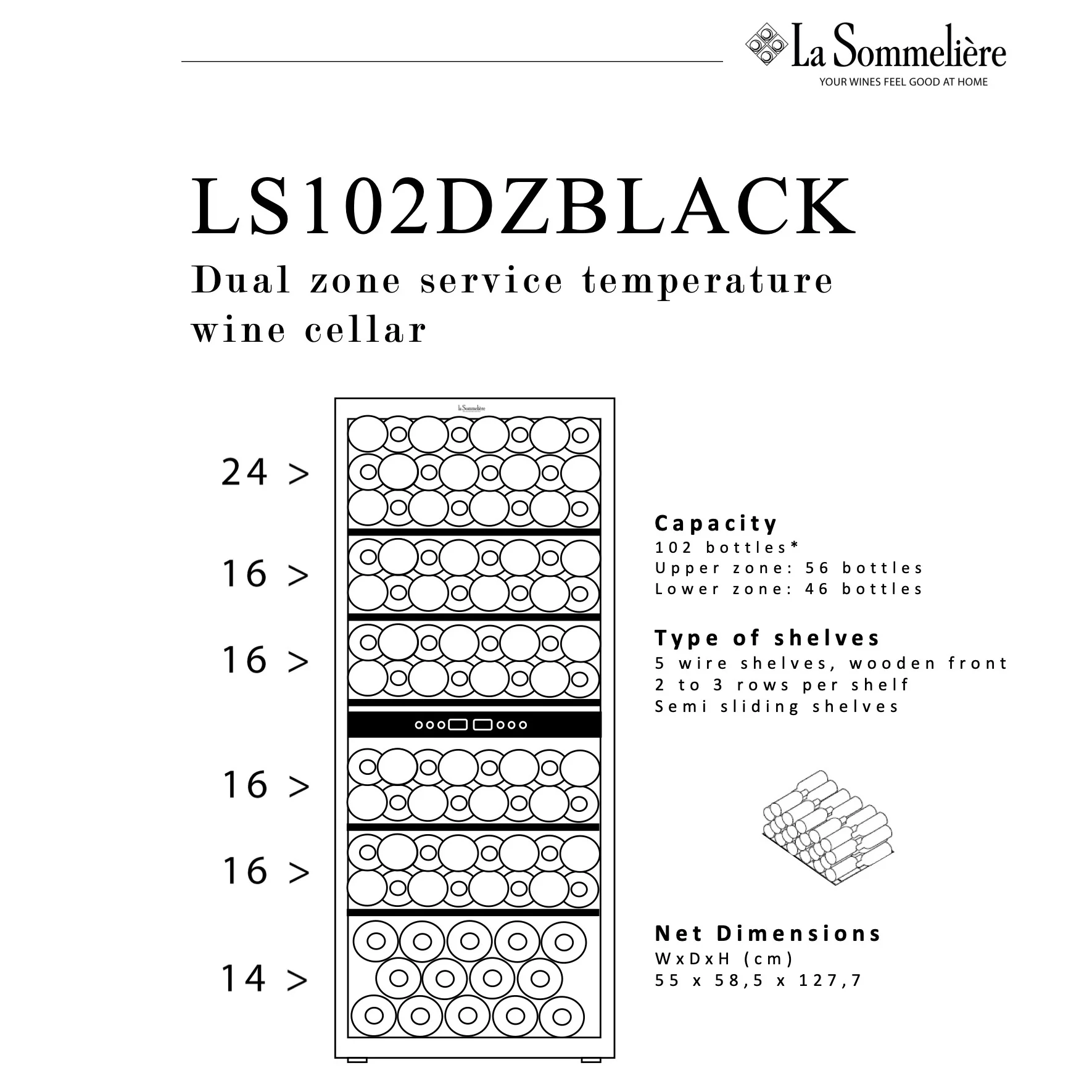 Vinoteca 102 botellas La Sommelière LS102DZ BLACK doble zona - Image 14