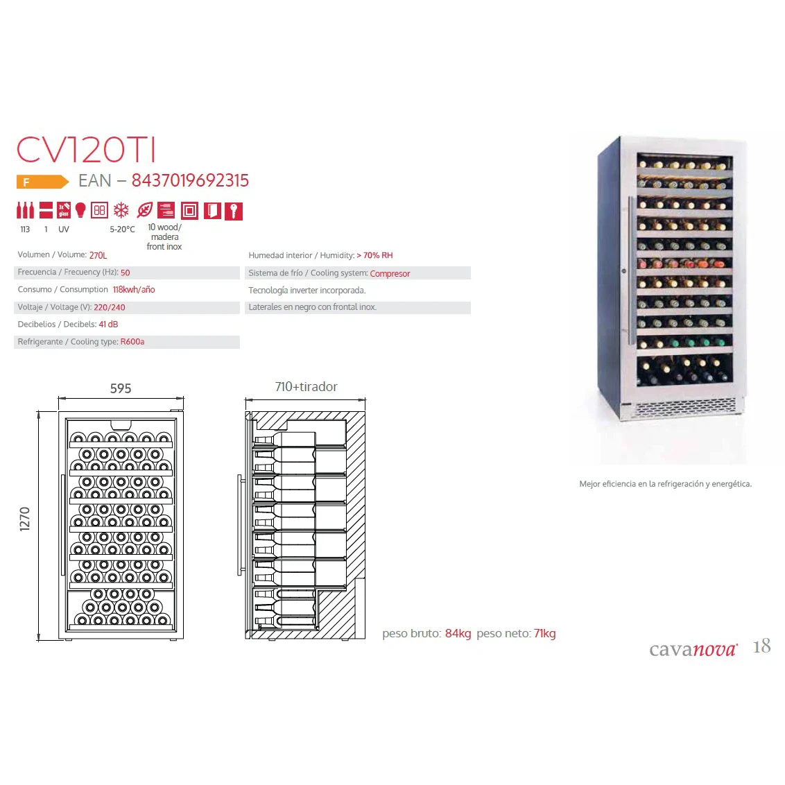 Vinoteca 113 botellas Cavanova CV120TI - Image 3