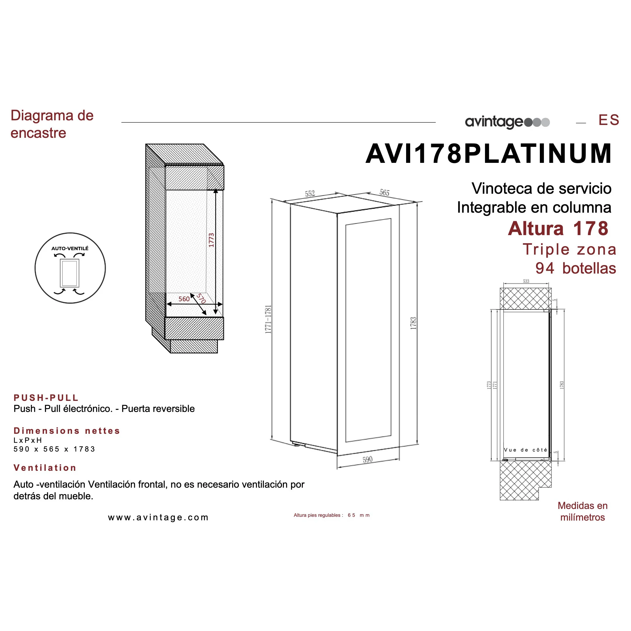 Vinoteca 94 botellas Avintage AVI178PLATINUM Triple zona - Image 8